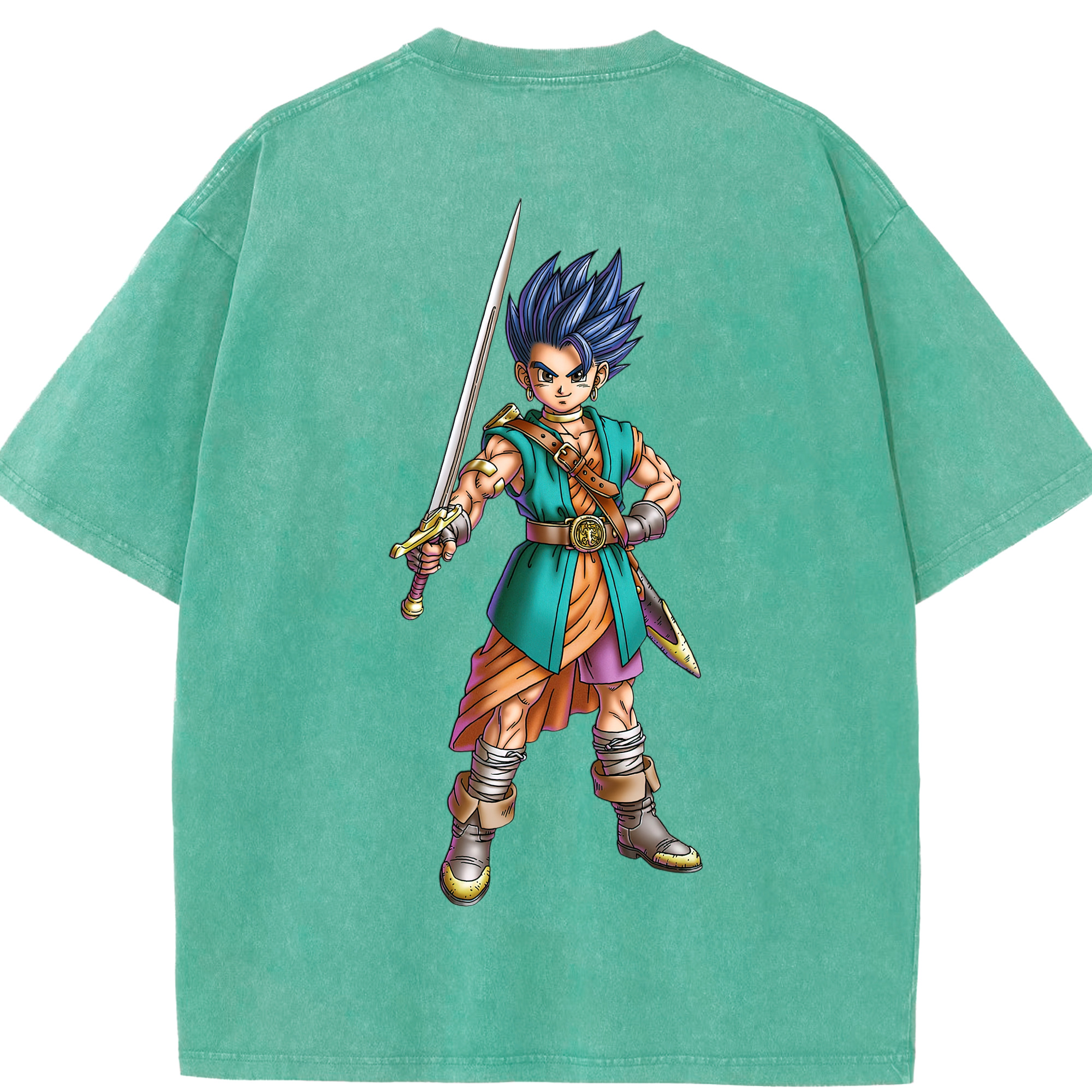 （画像用） ドラゴンクエスト Doragon Kuesuto Dragon Quest 綿100% ヴィンテージ風 半袖Tシャツ（背面プリント）